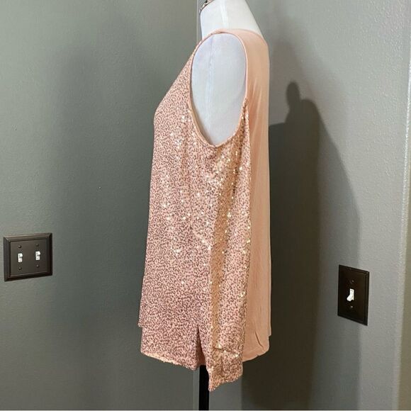 INC International Concepts Rose gold Sequins Cold Shoulder Blouse Tunic - Picture 5 of 9